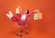 lady sitting in shopping cart